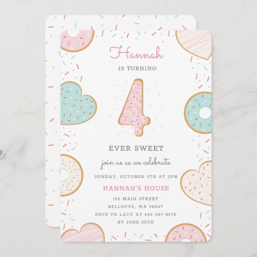 Een Donut Vier Dag uitnodiging roze (Voorkant / Achterkant)