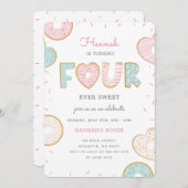 Een Donut vier-ooit feestdag uitnodiging roze (Voorkant / Achterkant)