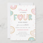 Een Donut vier-ooit feestdag uitnodiging roze (Voorkant)