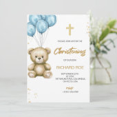 Een doopuitnodiging met een teddybeer kaart (Staand voorkant)