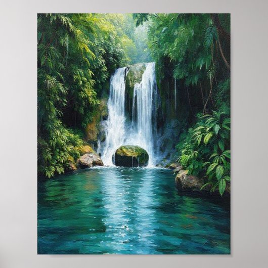 Een door de zon overgoten cascade in het hart poster (Voorkant)
