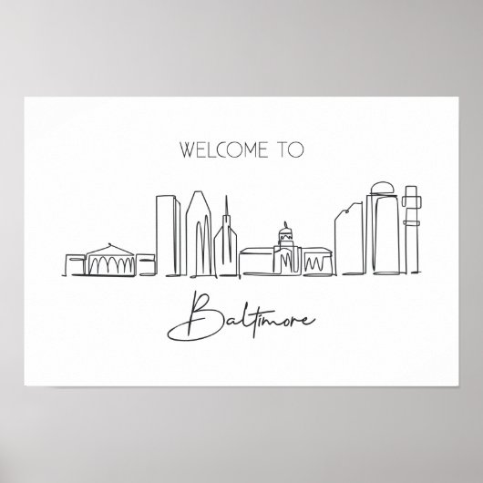 Eén doorlopende lijntekening van Baltimore Skyline Poster (Voorkant)