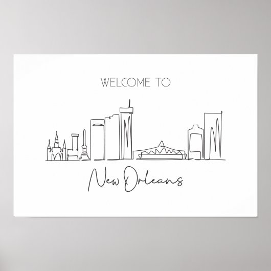 Eén doorlopende lijntekening van de skyline van Ne Poster (Voorkant)