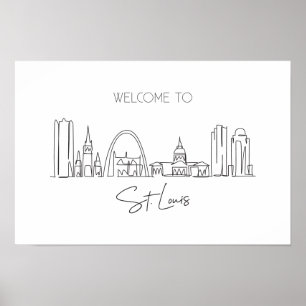 Eén doorlopende lijntekening van St. Louis Skyline Poster