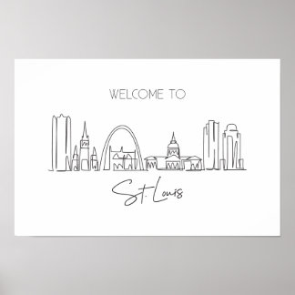 Eén doorlopende lijntekening van St. Louis Skyline Poster