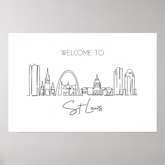 Eén doorlopende lijntekening van St. Louis Skyline Poster (Voorkant)
