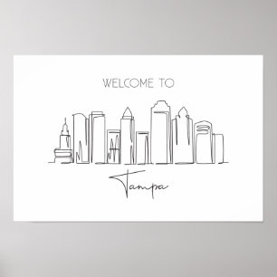 Eén doorlopende lijntekening van Tampa Skyline Poster