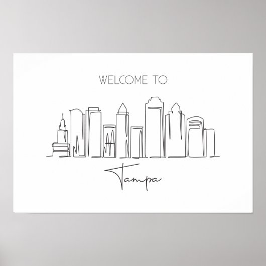 Eén doorlopende lijntekening van Tampa Skyline Poster (Voorkant)