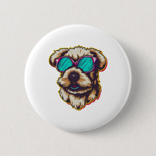 EEN DORABLE HOND MET ZONNEBRIL RONDE BUTTON 5,7 CM