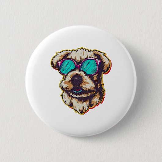 EEN DORABLE HOND MET ZONNEBRIL RONDE BUTTON 5,7 CM (Voorkant)