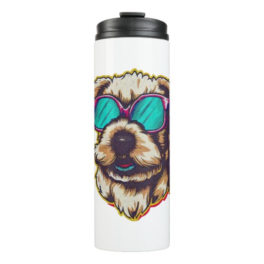 EEN DORABLE HOND MET ZONNEBRIL THERMOSBEKER (Voorkant)