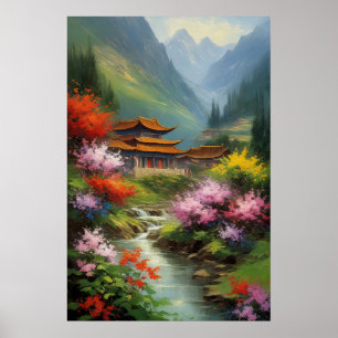 Een dorp bloeit in de omhelzing van Natuur Poster