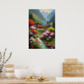 Een dorp bloeit in de omhelzing van Natuur Poster (Keuken)