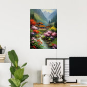 Een dorp bloeit in de omhelzing van Natuur Poster (Thuiskantoor)