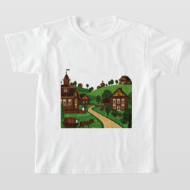 Een dorp getekend in een illustratieve stijl T-shi T-shirt