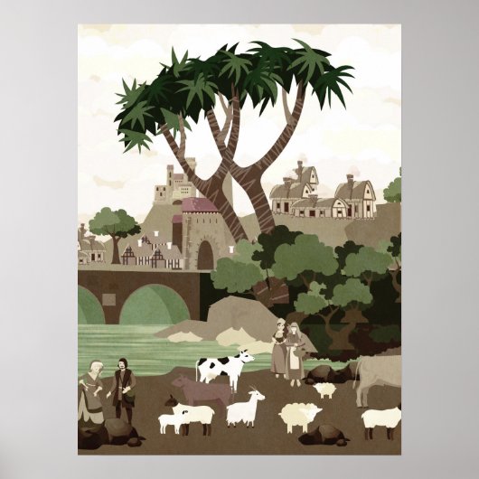 Een dorp in de middeleeuwen poster (Voorkant)