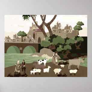 Een dorp in de middeleeuwen poster