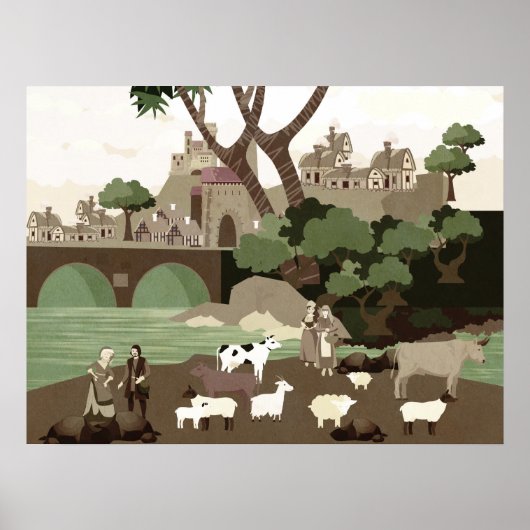 Een dorp in de middeleeuwen poster (Voorkant)