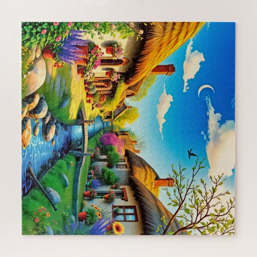 Een dorpscène legpuzzel (Horizontaal)