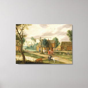 Een dorpslandschap canvas afdruk