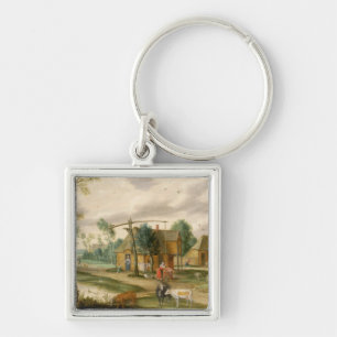 Een dorpslandschap sleutelhanger