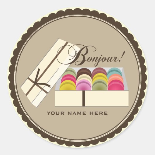 Een dozijn Franse Macarons Bonjour gepersonaliseer Ronde Sticker (Voorkant)