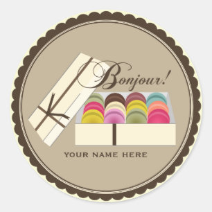 Een dozijn Franse Macarons Bonjour gepersonaliseer Ronde Sticker
