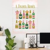Een dozijn rosés roze champagne flessen wijn bar poster (Thuiskantoor)
