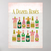 Een dozijn rosés roze champagne flessen wijn bar poster (Voorkant)