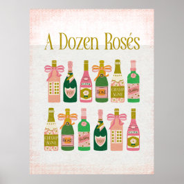 Een dozijn rosés roze champagne flessen wijn bar poster