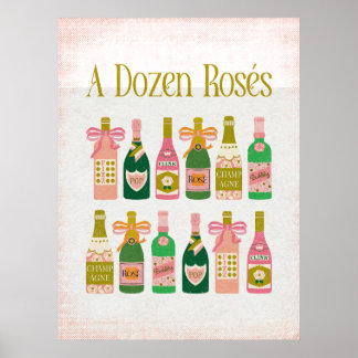 Een dozijn rosés roze champagne flessen wijn bar poster
