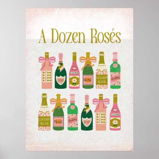 Een dozijn rosés roze champagne flessen wijn bar poster (Voorkant)