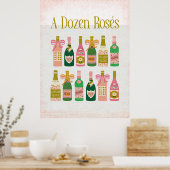 Een dozijn rosés roze champagne flessen wijn bar poster (Keuken)