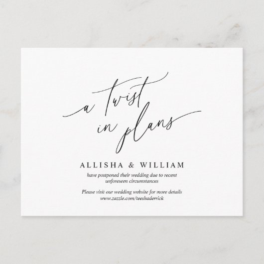 Een draai in plannen, uitstellen van weddenschap briefkaart (Voorkant)