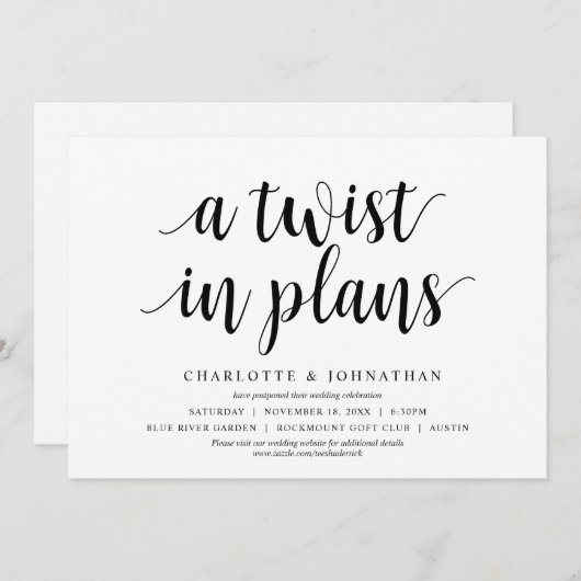 Een draai in plannen, Wedding Verander de datum Kaart (Voorkant / Achterkant)