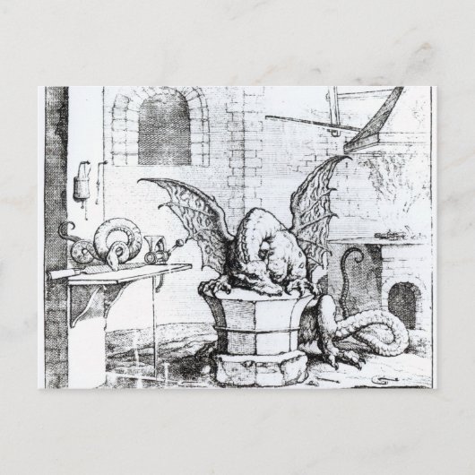 Een draak in een workshop briefkaart (Voorkant)