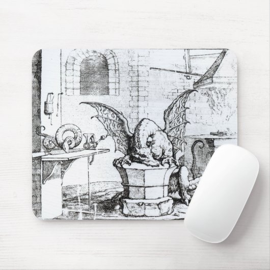 Een draak in een workshop muismat (Met muis)