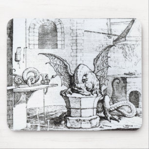 Een draak in een workshop muismat