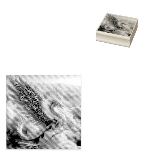 Een draak omringd door wolken rubberstempel (Gestempeld)