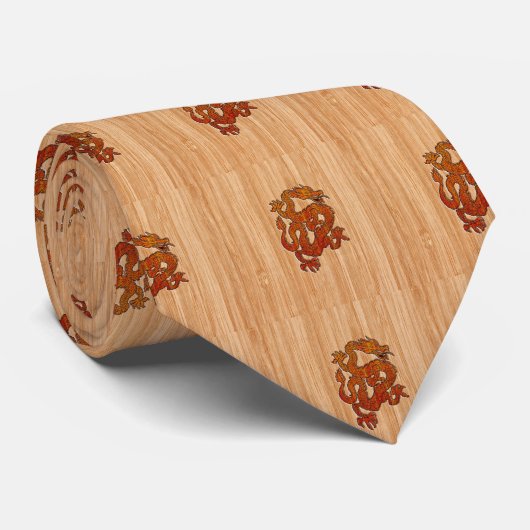 Een draak op Bamboo Stropdas (Opgerold)