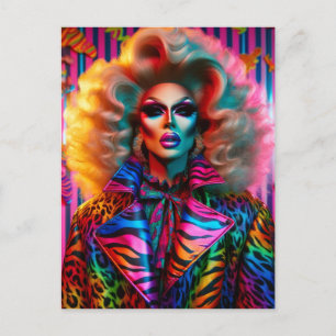 Een drag queen uit de jaren 80 in dierenprint briefkaart