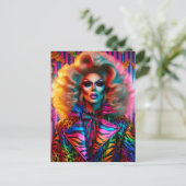 Een drag queen uit de jaren 80 in dierenprint briefkaart (Staand voorkant)