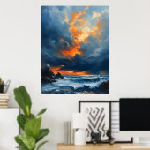 Een dramatisch zeegezicht bij Sunset Painting Art Poster (Thuiskantoor)