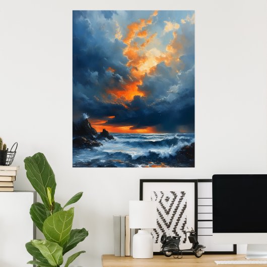 Een dramatisch zeegezicht bij Sunset Painting Art Poster (Thuiskantoor)