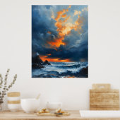 Een dramatisch zeegezicht bij Sunset Painting Art Poster (Keuken)