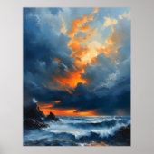 Een dramatisch zeegezicht bij Sunset Painting Art Poster (Voorkant)