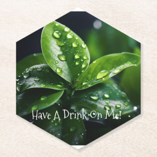 EEN DRANKJE OP MIJ GROENE BLAD ONDERLEGGER KARTONNEN ONDERZETTERS