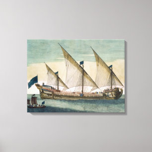 Een drieslepige Galleass die onderweg is met zeile Canvas Afdruk