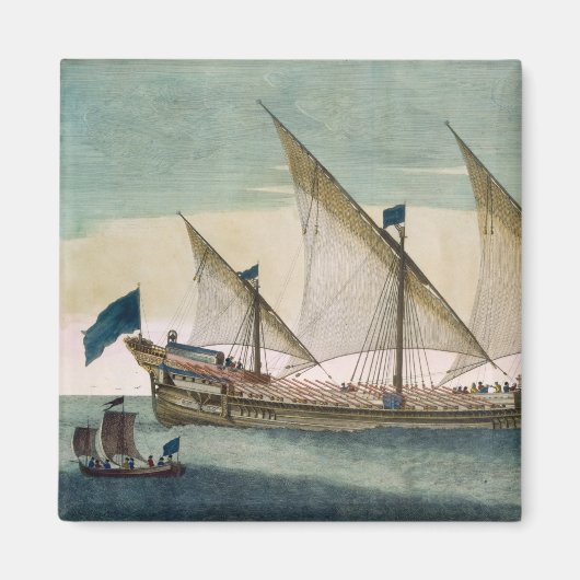 Een drieslepige Galleass die onderweg is met zeile Magneet (Voorkant)