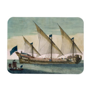 Een drieslepige Galleass die onderweg is met zeile Magneet